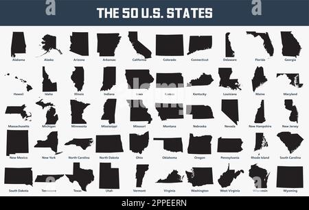 Map set of the United States with its 50 states. Stock Vector