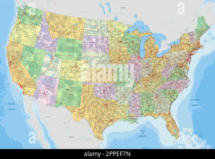 Complex USA Political Map With Every Major City And Roads Green Color Complex Usa Political Map With Every County Major City Roads And Hydrography 2ppef7n