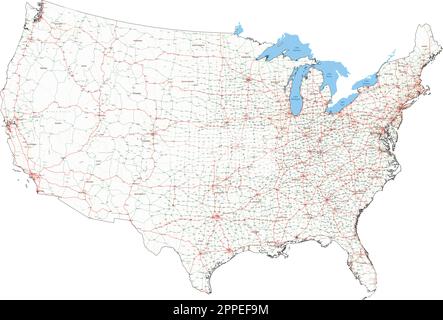 Complex USA road map with Interstates, U.S. Highways and main roads ...