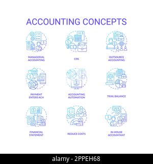 Accounting blue gradient concept icons set Stock Vector