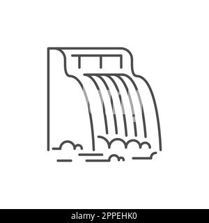 Hydroelectric related vector linear icon. Alternative energy, hydropower, water dam. Vector outline illustration Isolated on white background. Editabl Stock Vector