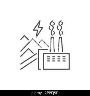 Coal factory related vector linear icon. Thermal power station. Convert combustion into energy. Vector outline illustration Isolated on white backgrou Stock Vector