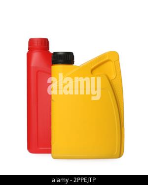 Motor Oil Container Color Containers with different motor oil on white background, different ...