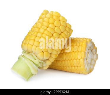 Pieces of fresh corncob on white background Stock Photo