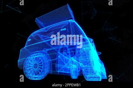 Car technology wireframe sketch perspective back view product background for design Stock Photo