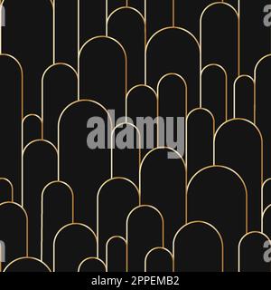 Boho arch seamless pattern. Geometric art deco simple background. Golden circular arc in linear style. Seamless abstract modern geometric pattern Stock Vector