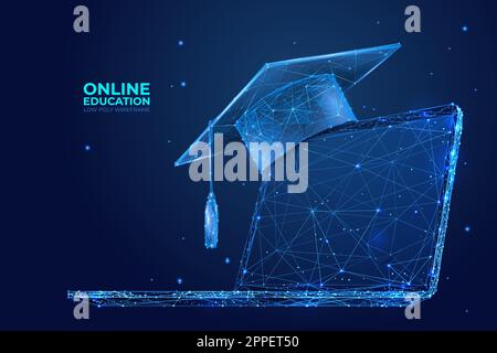 Abstract graduation cap on a laptop. Stock Vector