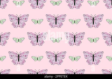 Seamless pattern of butterflies, romantic background Stock Photo
