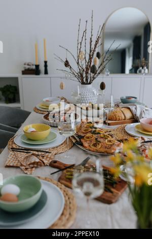 Table set for Easter meal Stock Photo