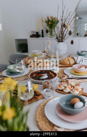 Table set for Easter meal Stock Photo
