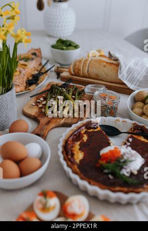 Table set for Easter meal Stock Photo