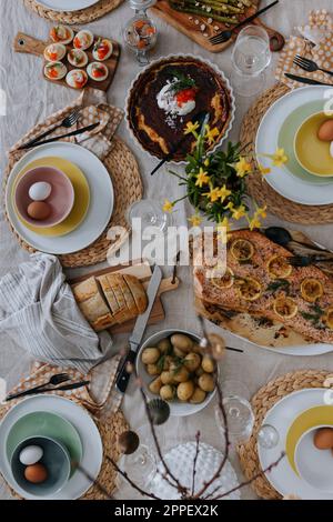 Table set for Easter meal Stock Photo