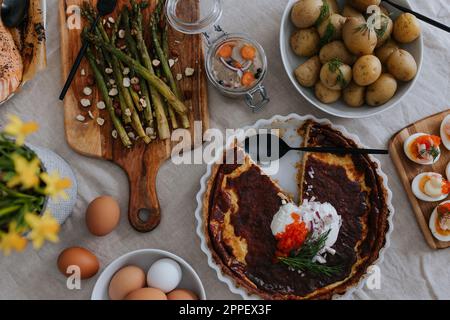 Table set for Easter meal Stock Photo