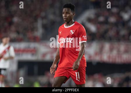 Buenos Aires, Argentina. 23rd Apr, 2023. Juan Cazares of Independiente looks on during a match between River Plate and Independiente at Estadio Mas Monumental Antonio Vespucio Liberti. Final Score: River Plate 2:0 Independiente (Photo by Manuel Cortina/SOPA Images/Sipa USA) Credit: Sipa USA/Alamy Live News Stock Photo