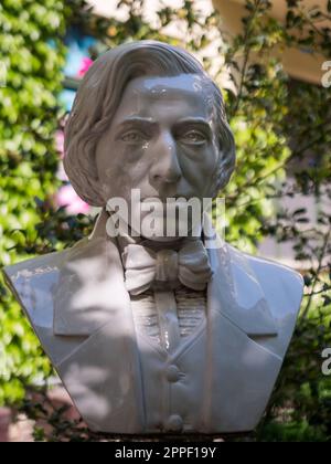 Berlin, Germany - May 2022: Portrait bust of Frederic Chopin seen in Jewish Quarter. Design of the monument by Christian Bahr from 2010 on the occasio Stock Photo