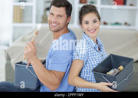 man and woman doing diy Stock Photo