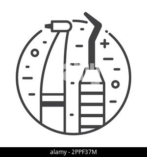 Dentist Instruments Circle Icon in Line Art Stock Vector
