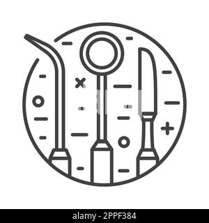 Dentist Instruments Circle Icon in Line Art Stock Vector