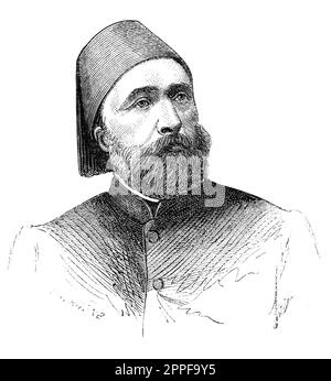 Ahmed Şefik Midhat Pasha (1822–1883) was an Ottoman democrat, kingmaker and one of the leading statesmen during the late Tanzimat period. Engraving fr Stock Photo