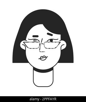Hesitant woman with eyeglasses flat line monochromatic vector character head Stock Vector