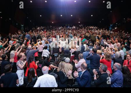 Pedro Sanchez. Juan Lobato. Javier Ayala. Massive act of the PSOE with the mayor, candidate for the Community of Madrid and president of Spain Stock Photo