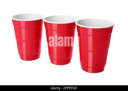 Beer pong. Red plastic cups and ping pong ball isolated on white background  Stock Photo - Alamy