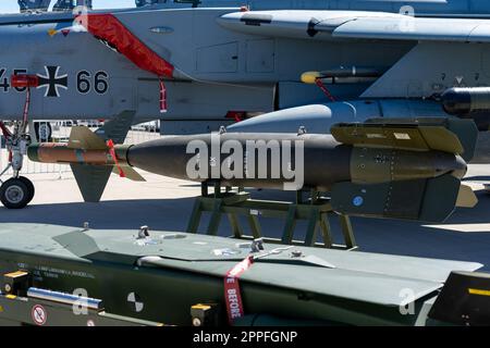 BERLIN, GERMANY - JUNE 23, 2022: Laser-guided bombs GBU-24 Paveway III. Exhibition ILA Berlin Air Show 2022 Stock Photo