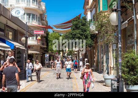 Nicosia, Cyprus - October 24, 2022: People walking on Ledra street, a major shopping thoroughfare in central Nicosia Stock Photo