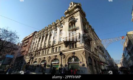 Belgrade, Serbia - January 24, 2020: old buildings in the center of Belgrade. The architecture of the 19th - beginning of the 20th century. Europe. Blue sky. Snowless city winter Stock Photo