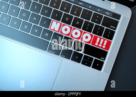 NOOO!!! Text sign on computer keyboard. 3D Rendering Stock Photo