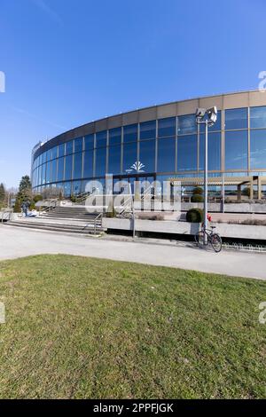 Linz, Austria - March 4, 2023: Brucknerhaus, a concert hall located on the boulevards on the Danube River. It is a festival and congress centre in Linz Stock Photo