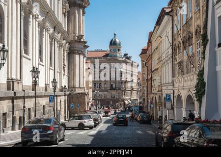 Prague, Czech Republic - May 18, 2019: View of Malostranske Square (Lesser Quarter) Stock Photo