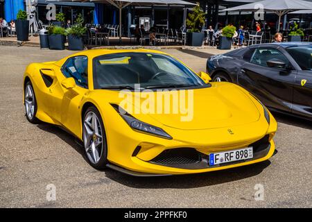 SINSHEIM, GERMANY - MAI 2022: yellow Ferrari F8 Type F142MFL Stock Photo