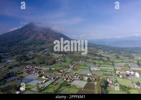 Drone view of the Batur volcano mountain in Bali Indonesia Stock Photo