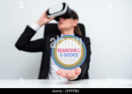 Text caption presenting Searching E Books. Business idea looking for an electronic form of educational material Stock Photo