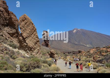 Teide National Park, Tenerife, Spain August 13, 2022 - Roque Cinchado rocks in the national park overlooking Mount Teide Stock Photo