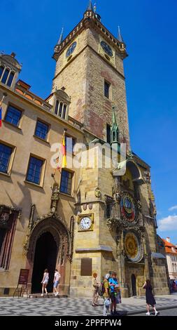 famous old medieval astronomical clock in Czech capital Prague Stock Photo