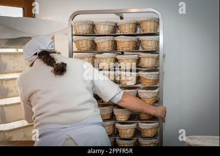 Equipment for making bread with banners of bread Stock Photo