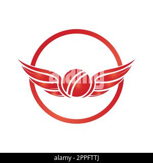 Cricket sports vector logo design template. Cricket ball with wings icon design. Stock Vector