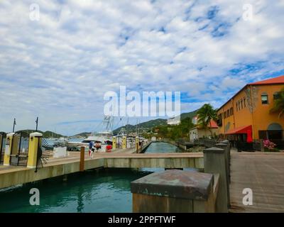 View of Yacht Haven Grande marina in St Thomas, USVI. Stock Photo