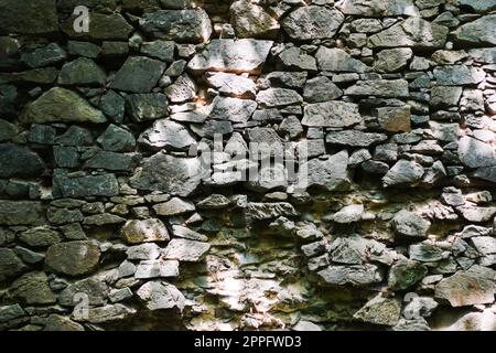 stacked stones from a old castle in a forest detail Stock Photo