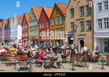 Restaurant at Bryggen in the city of Bergen, Norway Stock Photo