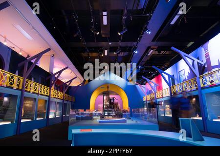 Colorful exhibition space with 'Mini Mega Model Museum' in natural and cultural history Melbourne Museum, located in the Carlton Gardens Stock Photo