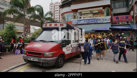 Prince Edward, Hong Kong 21 April 2021: Mister Softee Ice Cream Truck Stock Photo