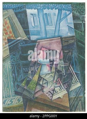 Still Life before an Open Window, Place Ravignan. Painting by Juan Gris. Oil on canvas, Synthetic Cubism, Still Life. Stock Photo