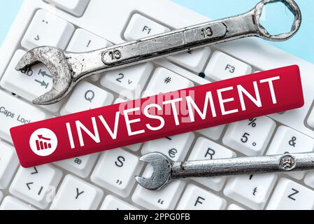 Text showing inspiration Investment. Word Written on buying commodities which are used in the future to create wealth Stock Photo