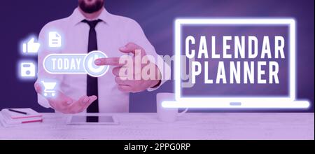 Writing displaying text Calendar Planner. Business concept schedule of activities or task that must be completed Stock Photo