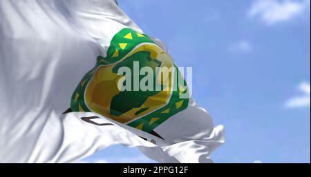 The flag with the CAF logo waving in the wind Stock Photo