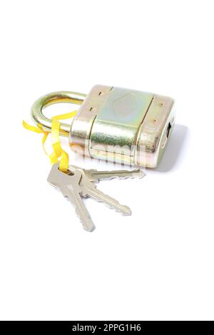 Big padlock with key, still life, closeup and detailed view Stock Photo