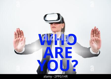 Handwriting text Who Are You. Word Written on Identify yourself description personal characteristics Stock Photo